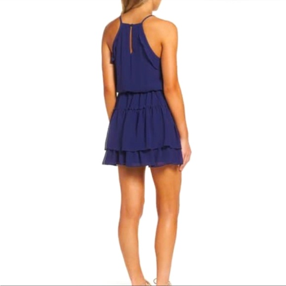 NWT Revolve Greylin Tami Ruffle Halter Mini Dress in Navy - Size Large - Picture 4 of 6